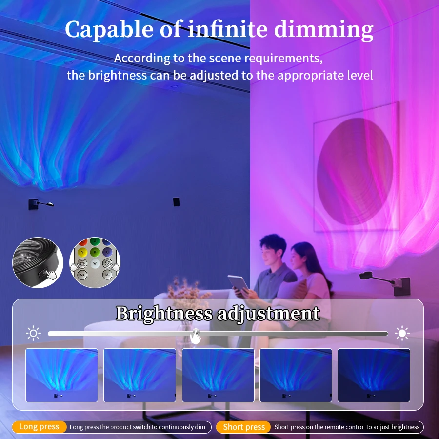 USB Plug-in Aurora Projection Light Water Ripple Shaped Decoration Atmosphere Light Touch/remote Control Color Changing Lighting