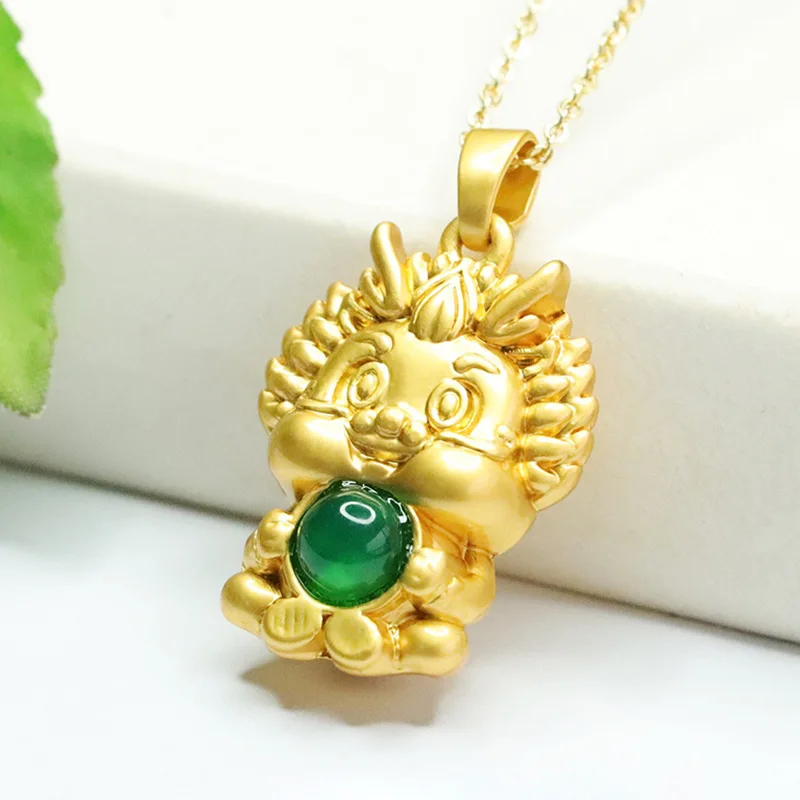 Ice Green Chalcedony Zodiac Dragon Pendant Agate Necklace Year of the Dragon Jewelry
