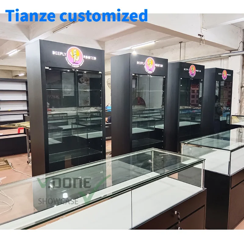 [Customized]Customized Glass Jewelry Wall Showcase Cabinet Interior Design jewellery Store Decoration Fur