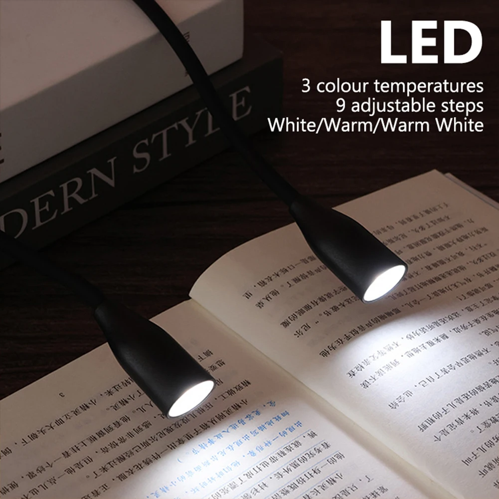Battery Powered Neck Book Light Bendable Arms Lamp Adjustable Brightness Hands Free Flashlight for Reading Crafting Knitting