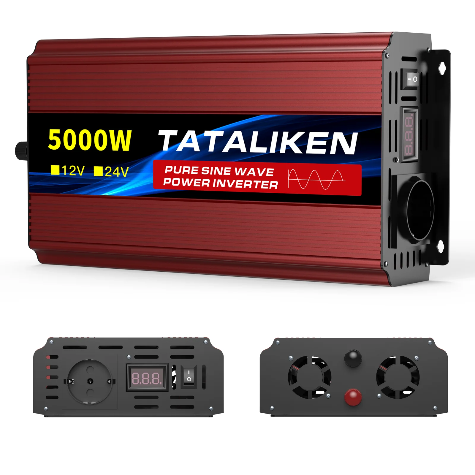 3500W/4500W zuivere sinus inverter 24V naar 220V 50Hz met digitaal display & temperatuurregeling ventilator EU-stekker voor camper zonne-energie