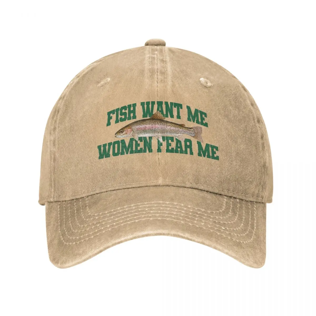 Fish Want Me Women Fear Me Baseball Cap Merch Vintage Distressed Denim Parody Snapback Cap Unisex Outdoor Workouts Adjustable