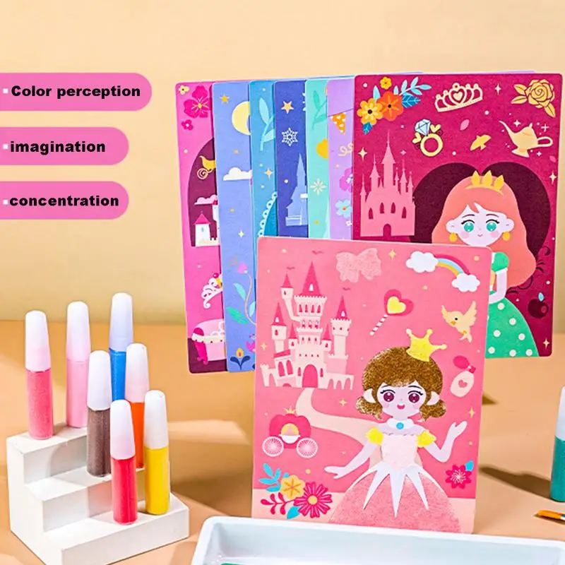 Tarjetas de pintura de Arte de arena de colores para niños, 10 hojas de arena de colores, juguetes educativos de aprendizaje