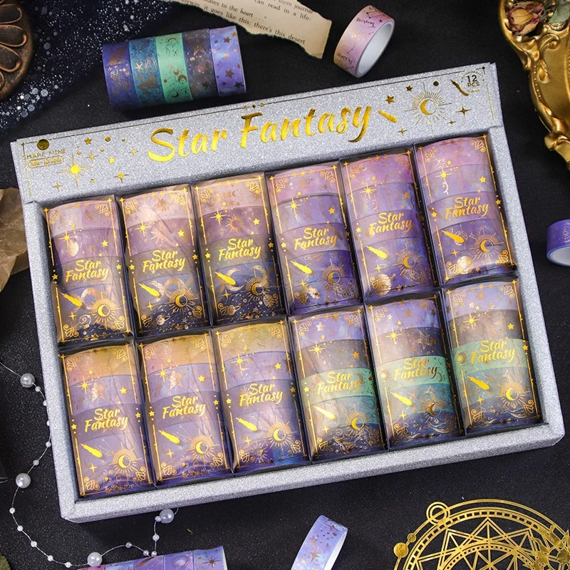 12box-lot-creative-starry-sky-tape-creative-scrapbooking-diary-adhesive-masking-tape-stationery-gift