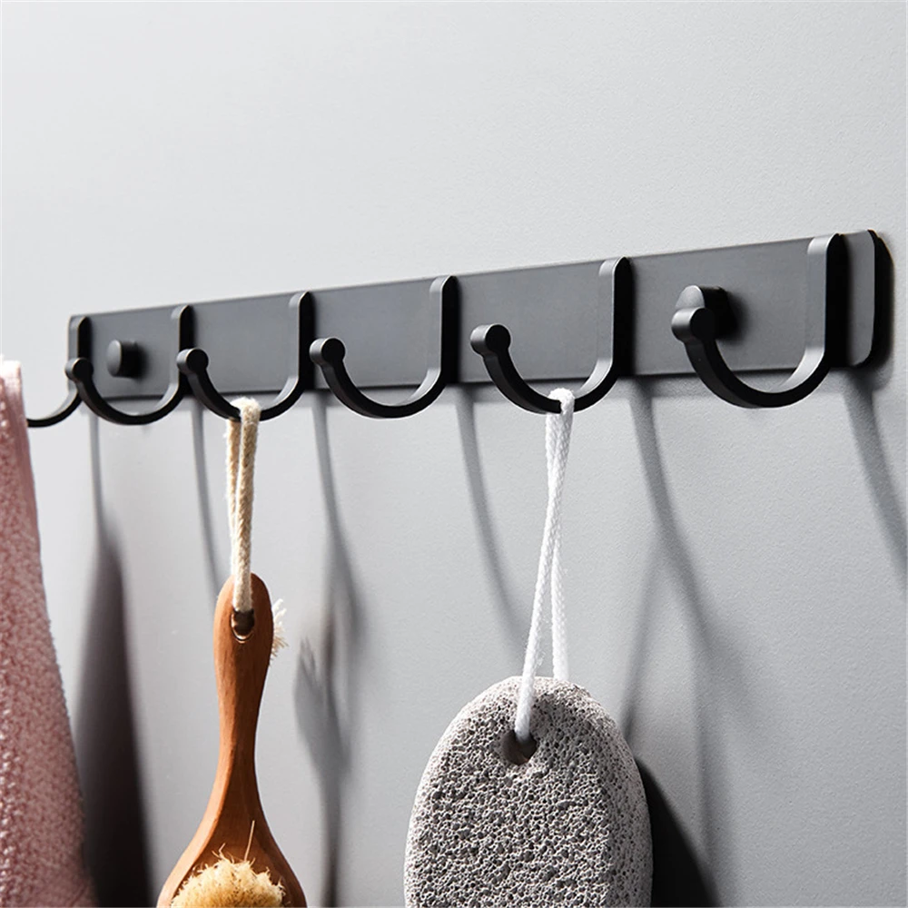 Black Robe Hook Wall Hook Towel Hook for Bathroom Aluminum Alloy Coat Hook Key Holder Rustproof Hook Hanger for Kitchen Hardware