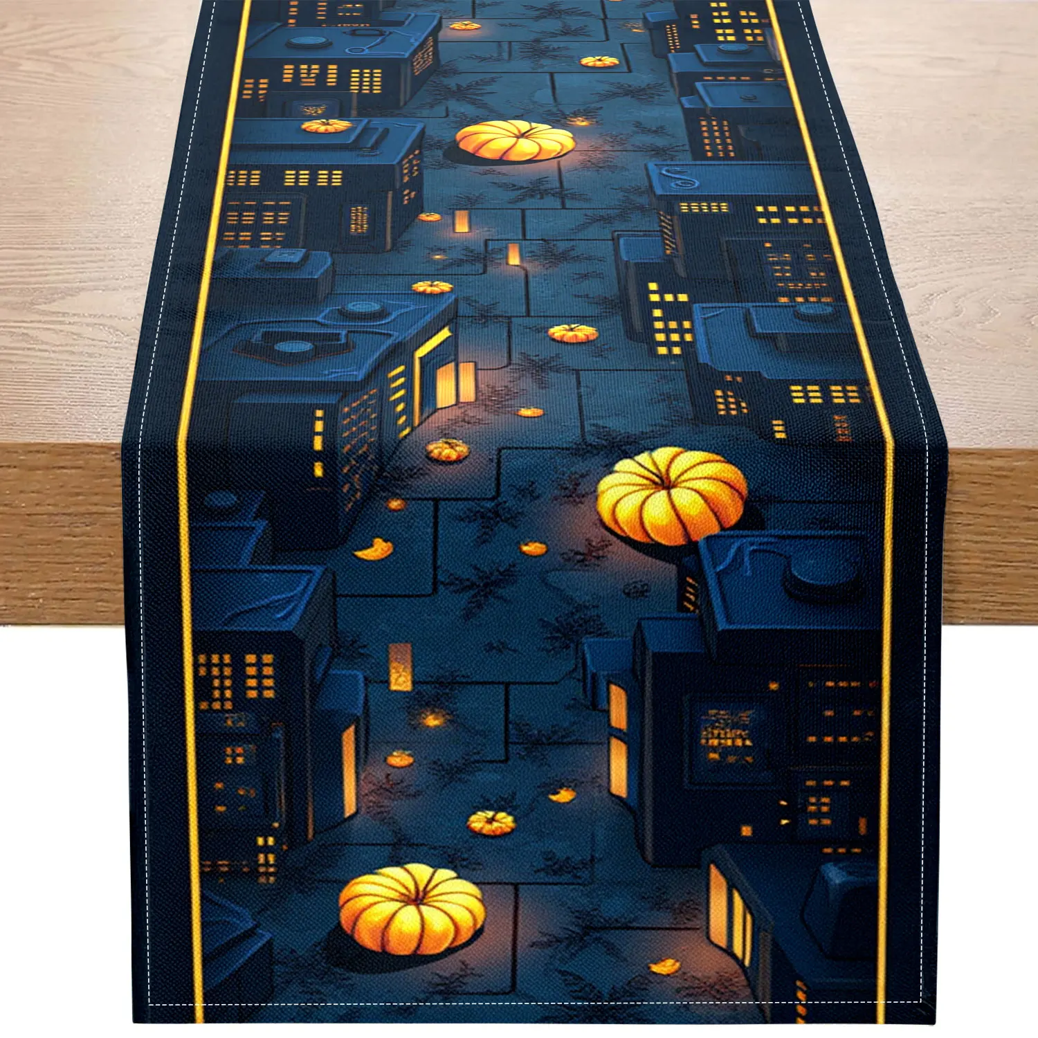 

1 Piece of Urban Halloween-Themed Table Runner, Featuring Pumpkins and Night Scenes as the Main Motifs, Suitable for Halloween, Urban Home Decoration, and Other Occasions