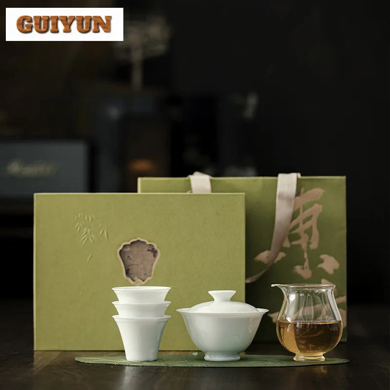 

Shadow Green Glaze Tea Set Complete Set Aesthetic Tea Ceremony Set Household Teapot And Tea Cup Set Tea Services Decoration Gift