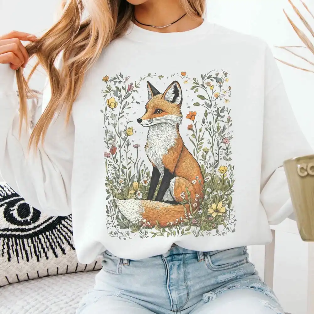 เสื้อสเวตเชิ้ตลายดอกไม้สุดน่ารักสำหรับคนรักป่าไม้ สไตล์วินเทจ ลายดอกไม้แบบค็อตเทจคอร์ เสื้อผ้าตลกๆ ทันสมัย สไตล์ลำลอง เสื้อสเวตเชิ้ตแนวสตรีทแวร์