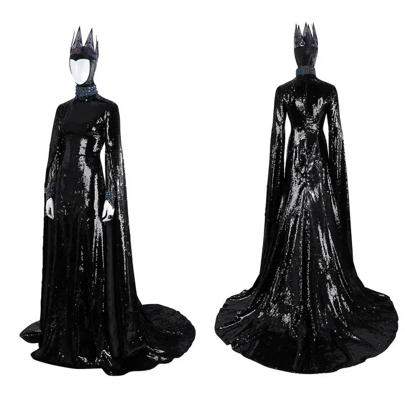 เครื่องแต่งกายราชินีปีศาจฮาโลวีน,เครื่องแต่งกายเล่นตามบทบาทสีดำและสีขาวสำหรับผู้ใหญ่,กระโปรงยาว,เครื่องแต่งกายอุปกรณ์เสริมมงกุฏ