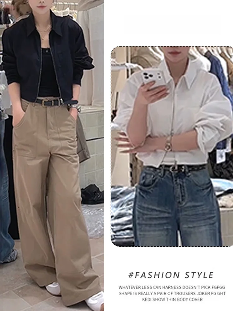 

Fashionable Casual Neck Two-Piece Set for Women Spring Autumn New Style Black Workwear Straight Leg Leisure Pants