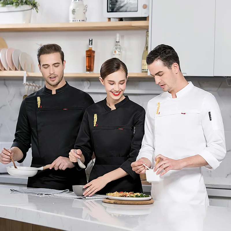 

Осенне-зимняя униформа шеф-повара с длинными рукавами для пекарей и кондитеров, белая рабочая одежда для мужчин в кондитерских и пекарнях.