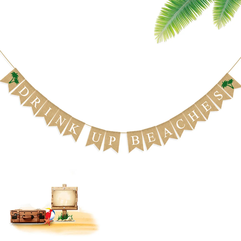 1Pcs Linen Hanging Banner Hawaii Themed Coconut Tree Design Birthday Party Decoration Bunting Flags Photo Background