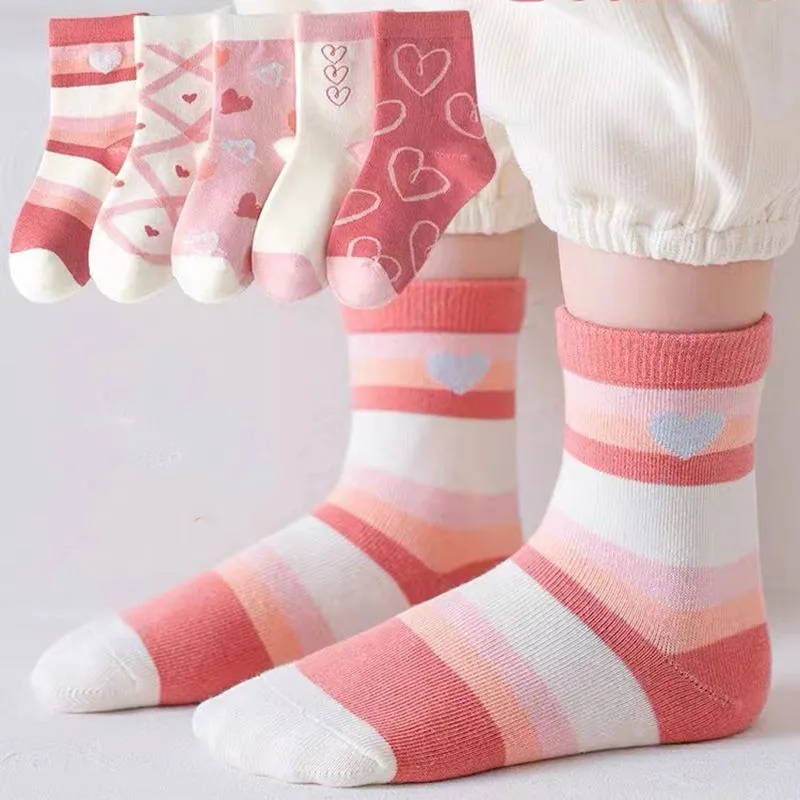 

5 пар весенне-осенних детских носков средней длины, детские хлопковые носки с мультяшным принтом, детская обувь для детей 0-5 лет, впитывающие пот, дышащие носки