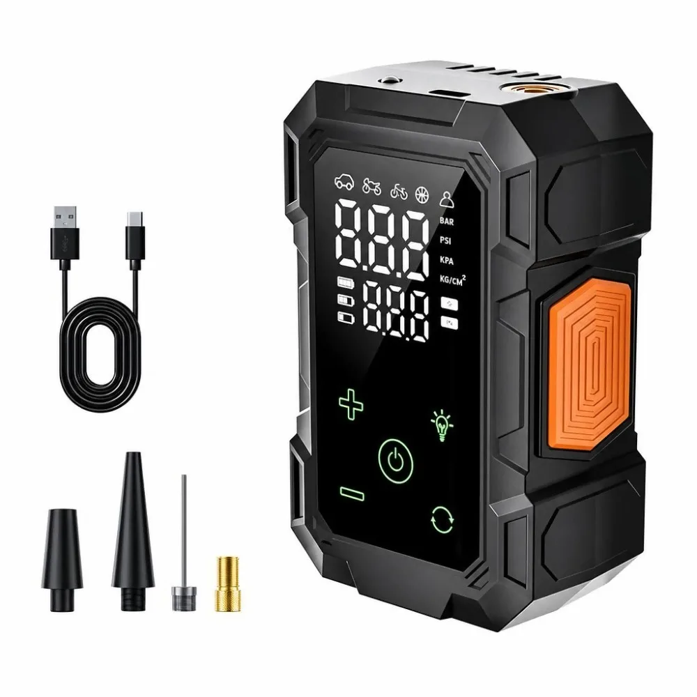 4000mAh Car Air Pump Digital Display Wireless Charging Portable Air Compressor LED Lighting 150PSI Cordless Air Pump Bike Tires