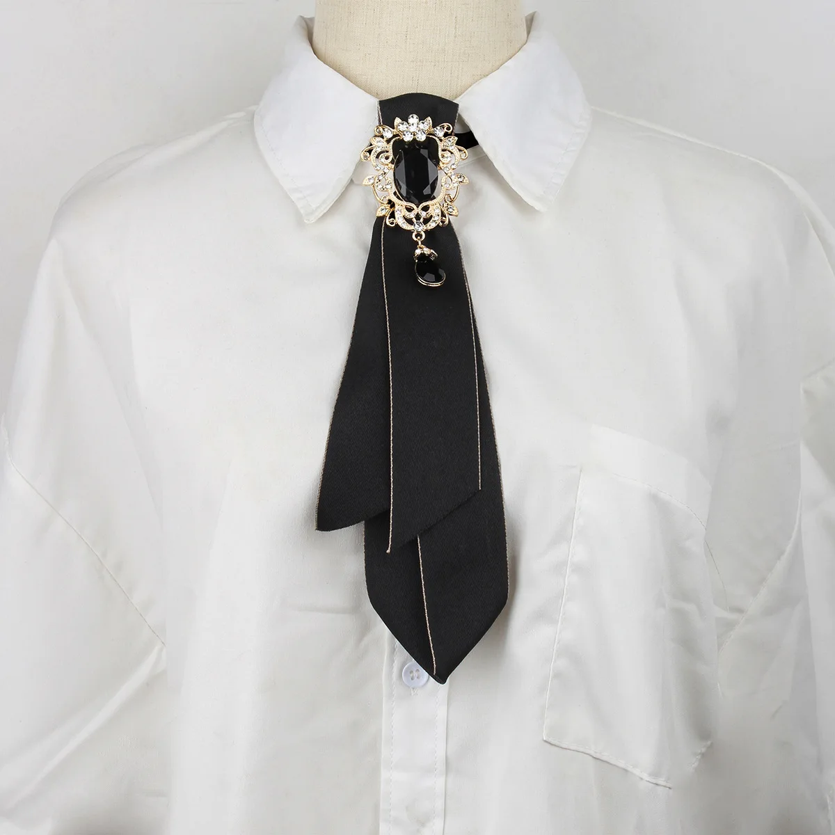 

High-end College Style Necktie Bow Tie Vintage British Korean Student Uniform Shirt Accessories Handmade Ribbon Rhinestone Ties