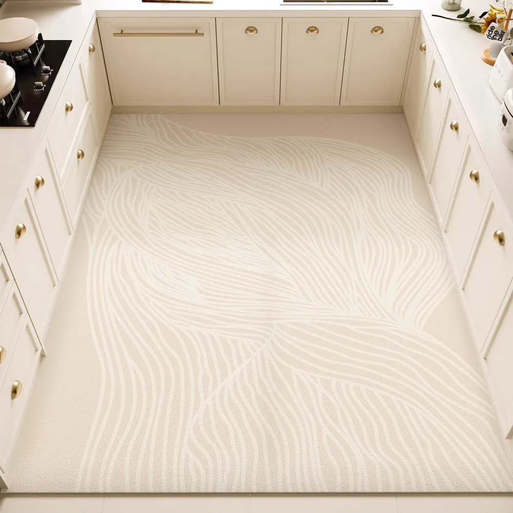 Modern Minimalist Beige Kitchen Carpet Waterproof and Oil-proof Kitchens Floor Mat Pvc Waterproof Special Dirt-resistant Carpets