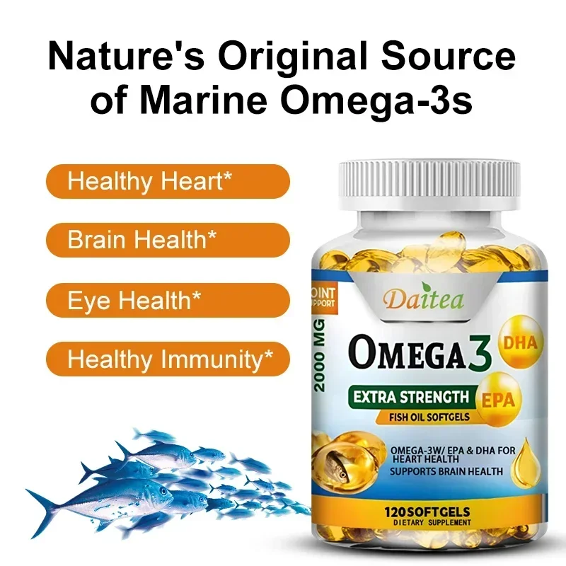 Omega 3 Fish Oil Softgels - EPA & DHA, Heart Health, Brain Health, Antioxidant, Non-GMO Gluten Free Dietary Supplement