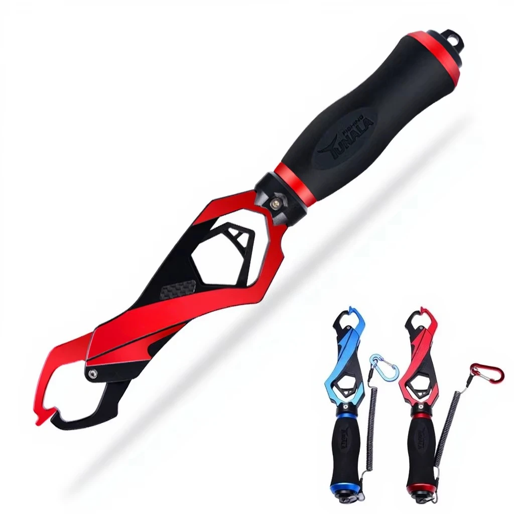 29.5cm Aluminum Alloy High Quality Fishing Plier & Lip Grip Anti-Lost Lanyard Built-in Scale Secure Lock