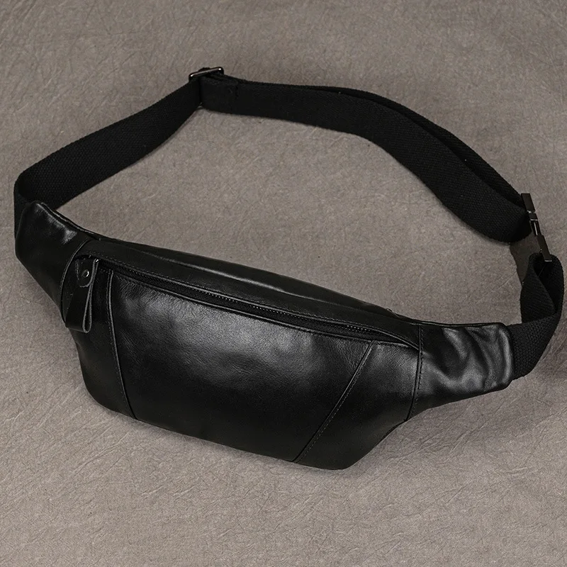 Leather Crossbody Bag Men's Casual Sporty Vintage Top Layer Cowhide Single Shoulder Sling Bag Waist Bag for Young Men