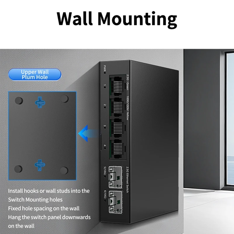 2.5Gb Switch 4 Port 2.5G Unmanaged Network Switch with 2 Port 10GbE SFP+ Slot Home Setup Ethernet Switch Plug EU PLUG-A07G
