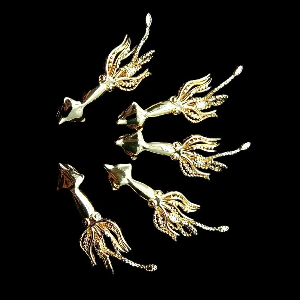 10 PCS 16x39mm Gold Plated Copper Squid Pendant Charm Jewelry DIY Wholesale