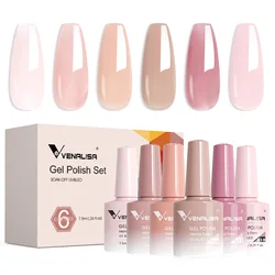 Rose Rubber Base Venalisa Nail Gel Polish 6pcs/Kit HEMA FREE Jelly Pink Color Self Leveling Gel Long Wear Nail Manicure Set