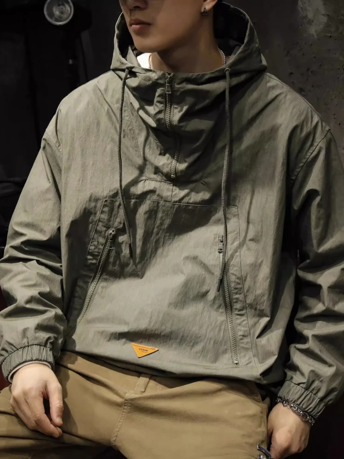 

Мужская повседневная куртка свободного кроя для активного отдыха, ветровка с капюшоном, осенне-зимняя, из полиэстера, нейлона и композитного волокна, на молнии