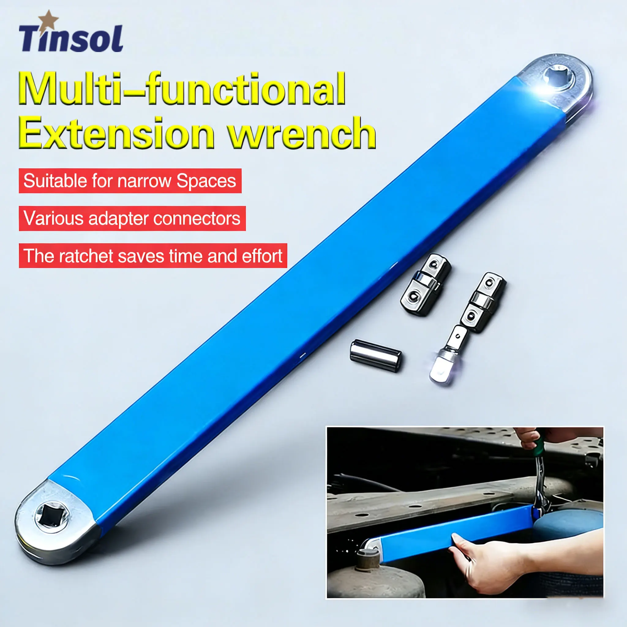 Clé à rallonge multifonctionnelle réglable TINSOL, clé à cliquet universelle à double tête, double usage, pour économiser l'effort