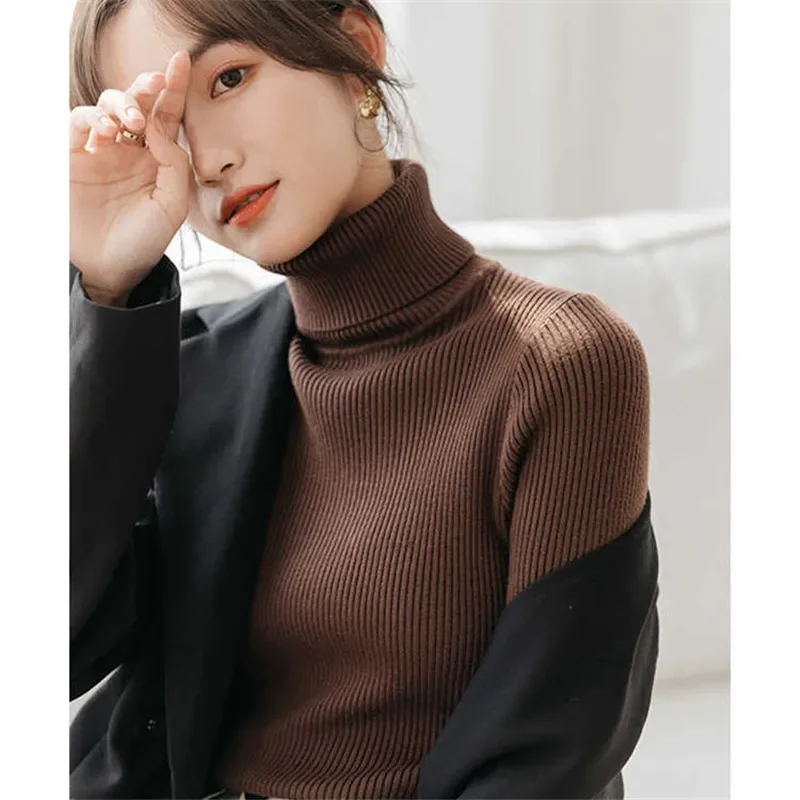 أنيقة سليم صالح الصلبة الياقة المدورة المرأة بلوفر مغزول سترة الخريف والشتاء جديد بسيط طويل الأكمام تنوعا قاعدة القمم