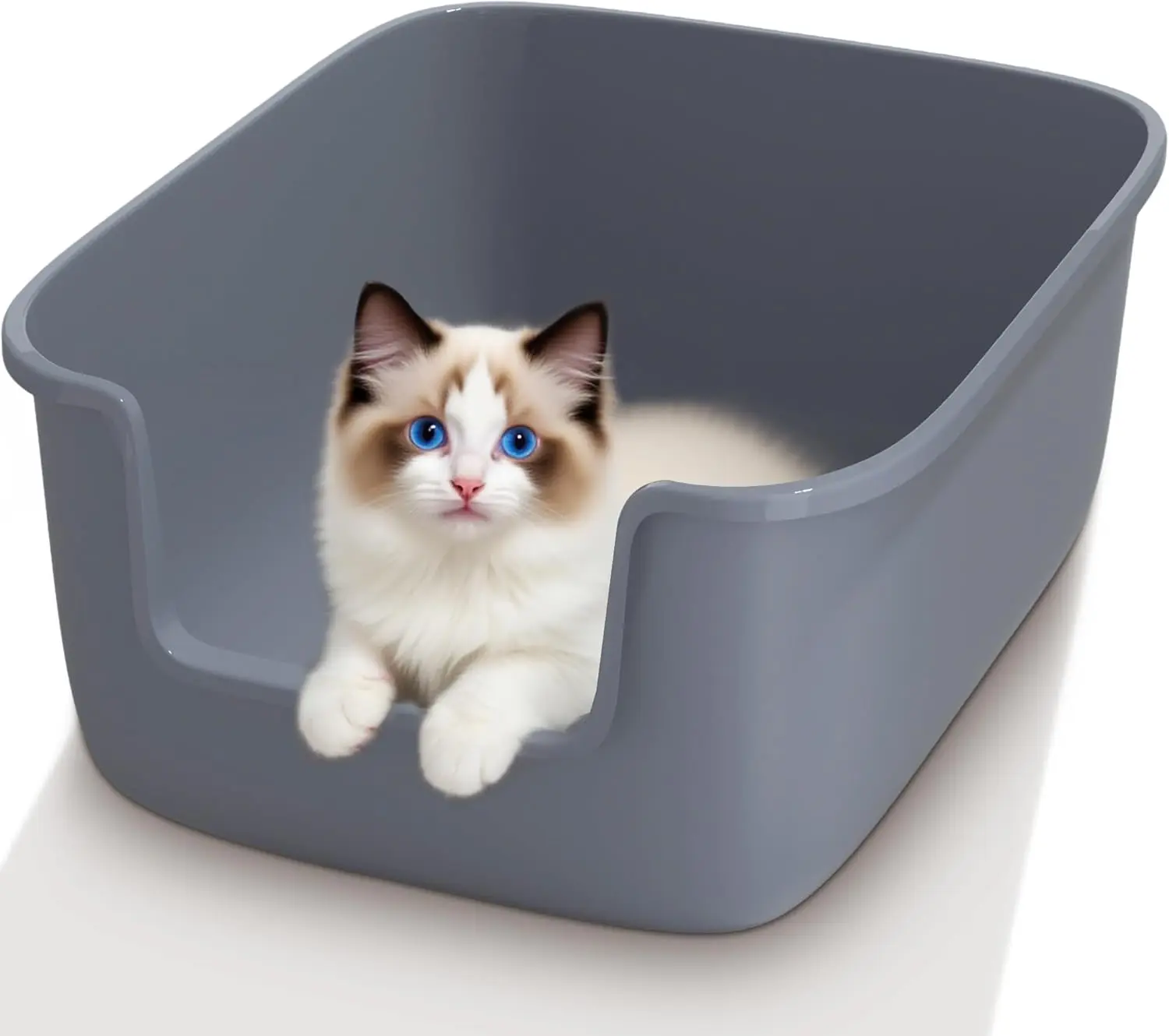 

Large Cat Litter Box High Sided Entry Cat Litter Pan 50 x 40 x 22 CM, Anti-Splashing Deep Tall Cat Boxes for Indoor Cats