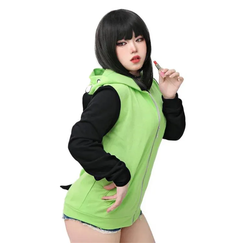 Invader Cosplay Zim Hoodie Kostum Halloween Kasual Berkerudung Zip Up Jaket Pullover Kaus dengan Telinga untuk Kostum Halloween