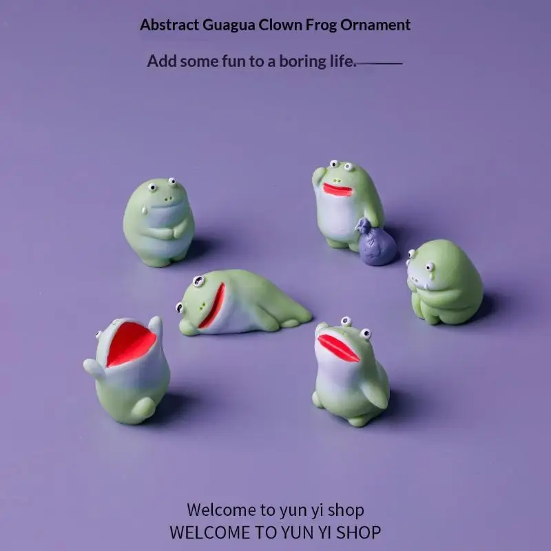 6pc Funny Sad Green Big Mouth Frog Car Decoration Resin Craft Miniature Figure Tiny For Bonsai Fairy Garden Home Decor