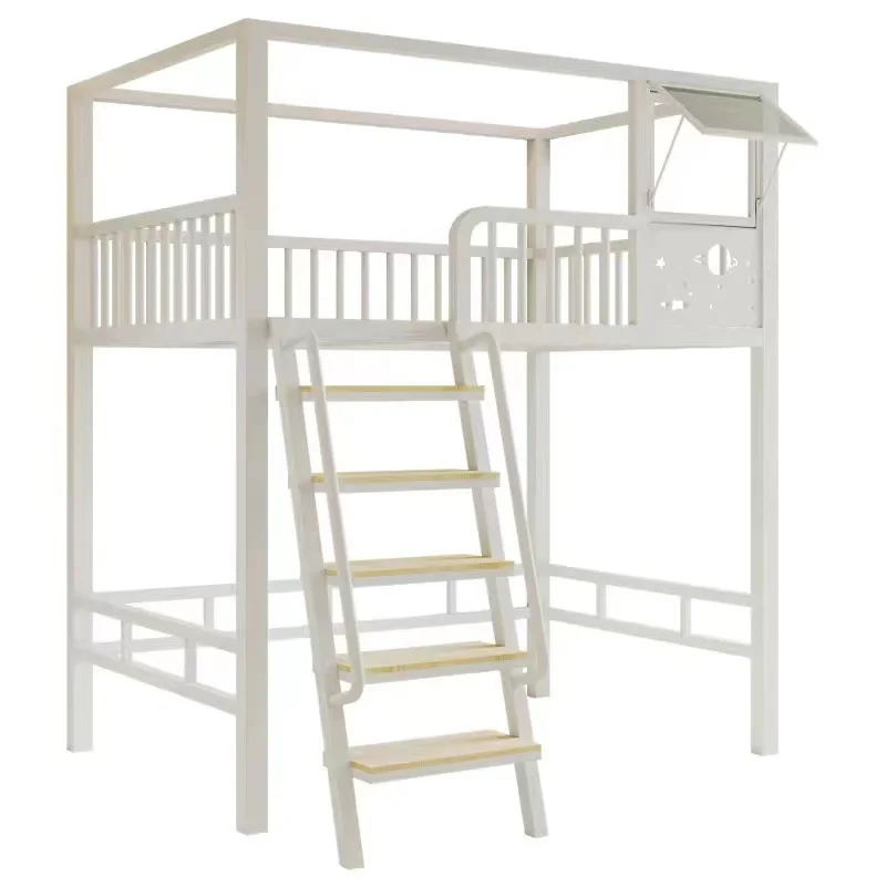 Multifunctional space-saving elevated bed, duplex loft bed, wrought iron high and low bed