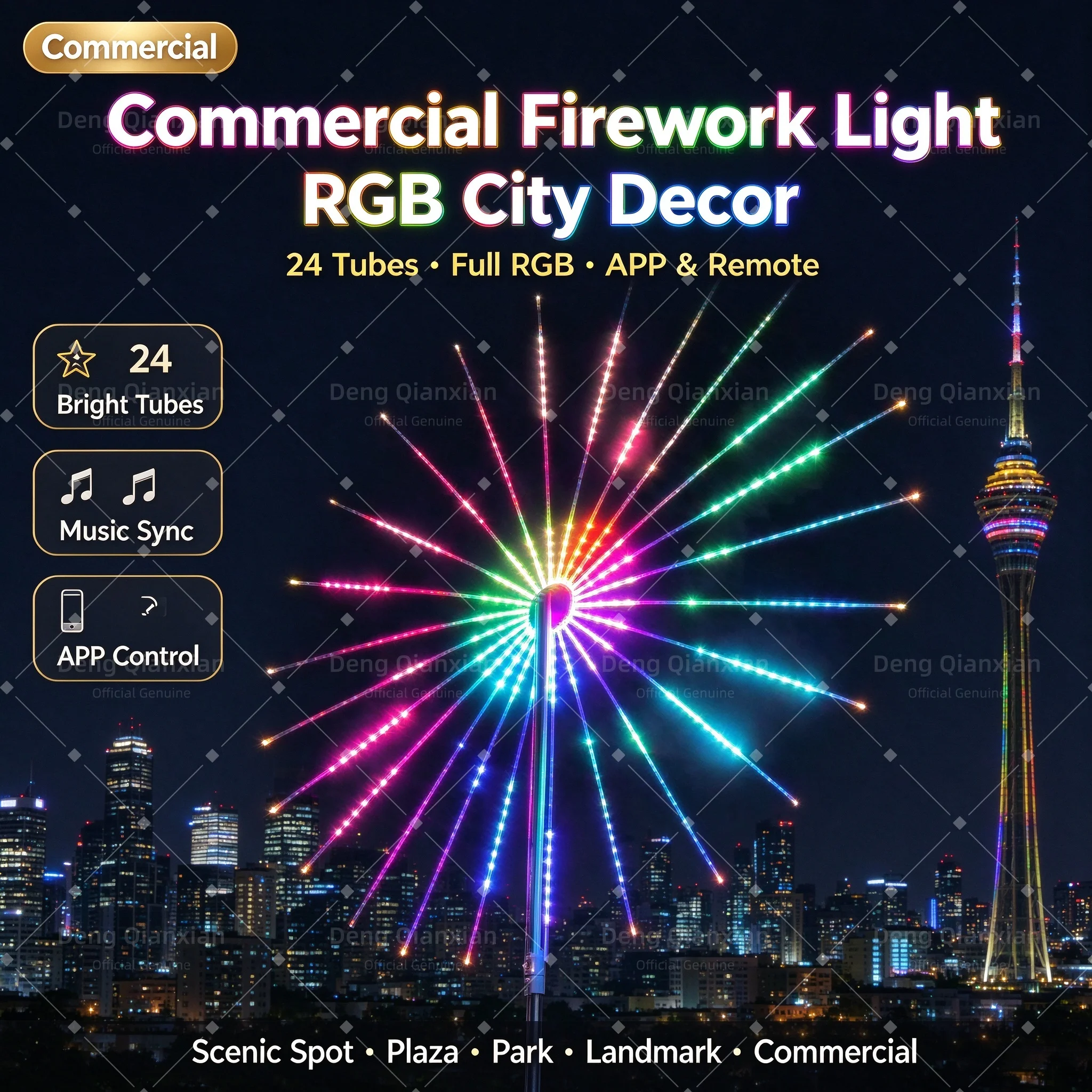 Outdoor Firework String Lights, Sound Sync RGB, Waterproof, Dual Speakers, APP Control, for Park Courtyard Lawn