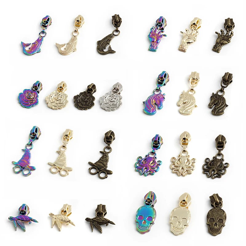 Decorative Horsehead Shape 5# Nylon Zipper Puller Slider For Bag Luggage Tag Double Sided Pattern Zipper Head Sewing Accessories