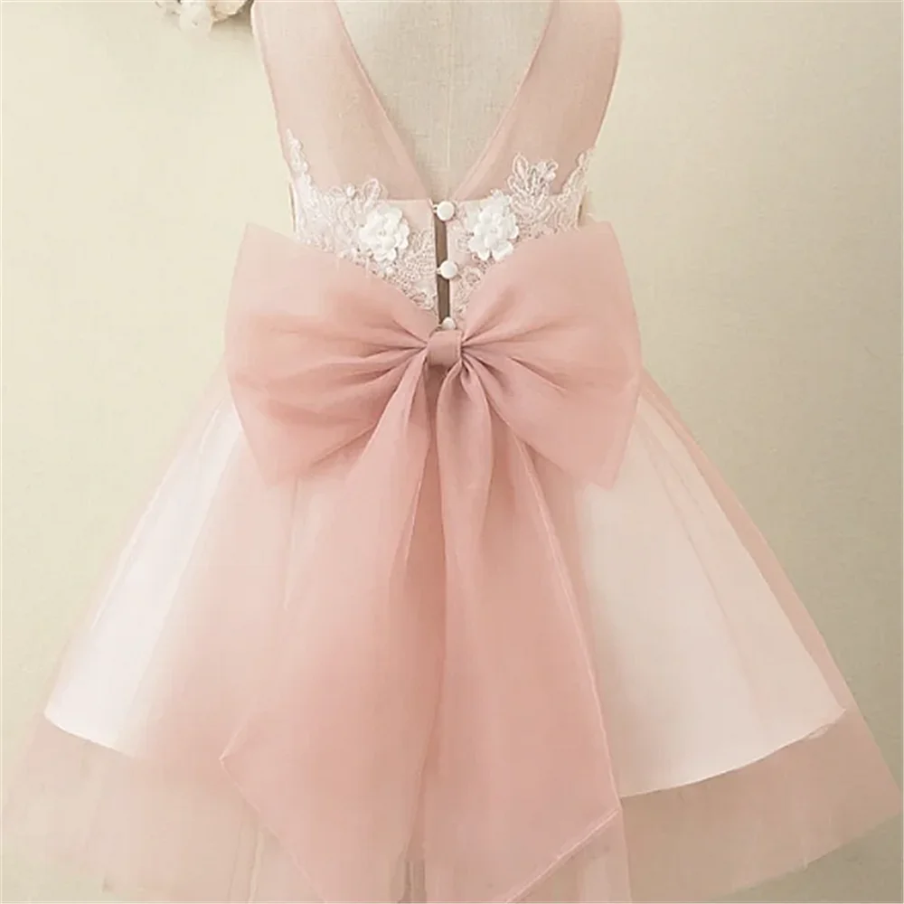 Robe de première communion pour enfants, robes de demoiselle d'honneur ange rose, appliques en tulle pour mariage, fête d'anniversaire, cadeau de banuqet