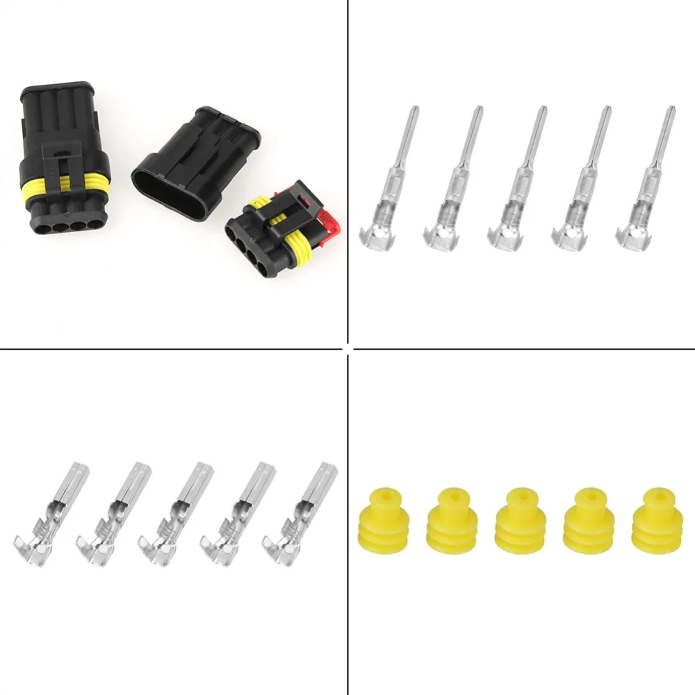 5 Kits 4-pin Way Automobile Electrical Connector Sealed Waterproof Nylon PA66 Car Wire Plug Wire Connector Plug
