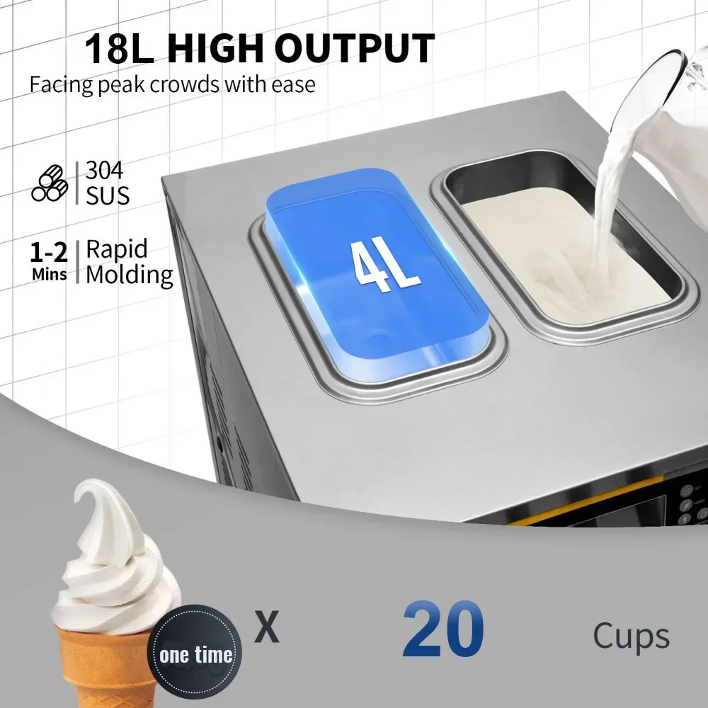 

VEVOR Pre-cooling Commercial Ice Cream Maker A126 Ice Cream Machine Soft Serve Machine Portable Big Capacity Ice Cream Machine