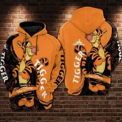 Autumn Winter Kids Disney Tigger Hoodie Fun Cartoon Pullover Adult Casual Hooded Clothing Boys Girls Fashion Top Coat With Hat