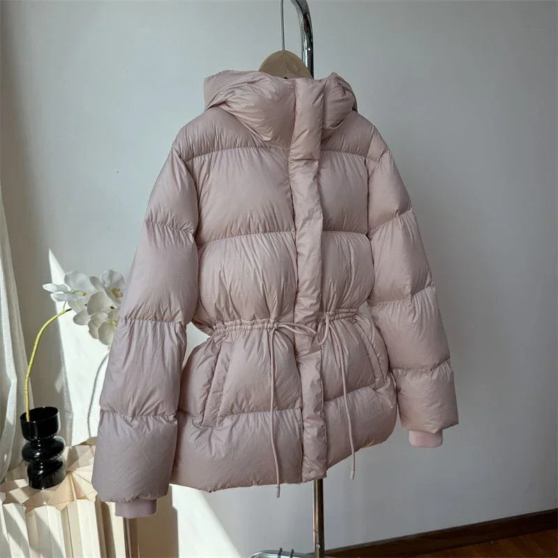 Women Winter Drawstring Lace-up Snow Women\'s Warm Down Jacket Hooded Puffer Jacket Parkas High Quality Cotton Padded Coat