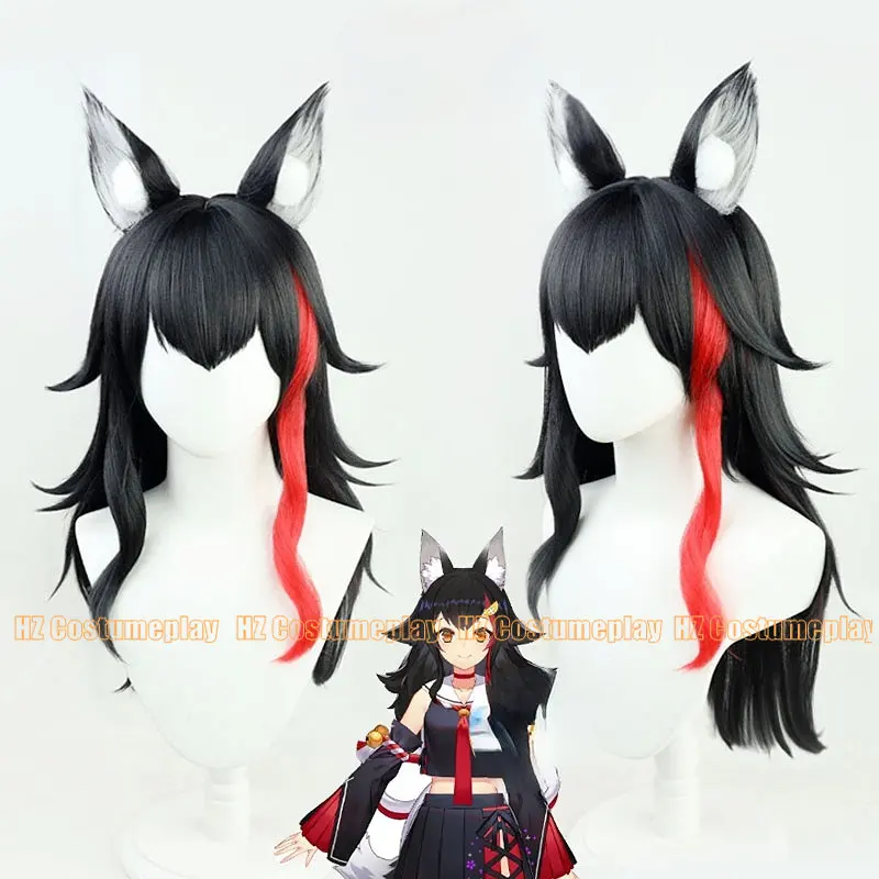 

Ookami Mio Vtuber Hololive Wig Cosplay Long Black Curly Synthetic Hair Wig Halloween Party + Free Wig Cap+ Ears