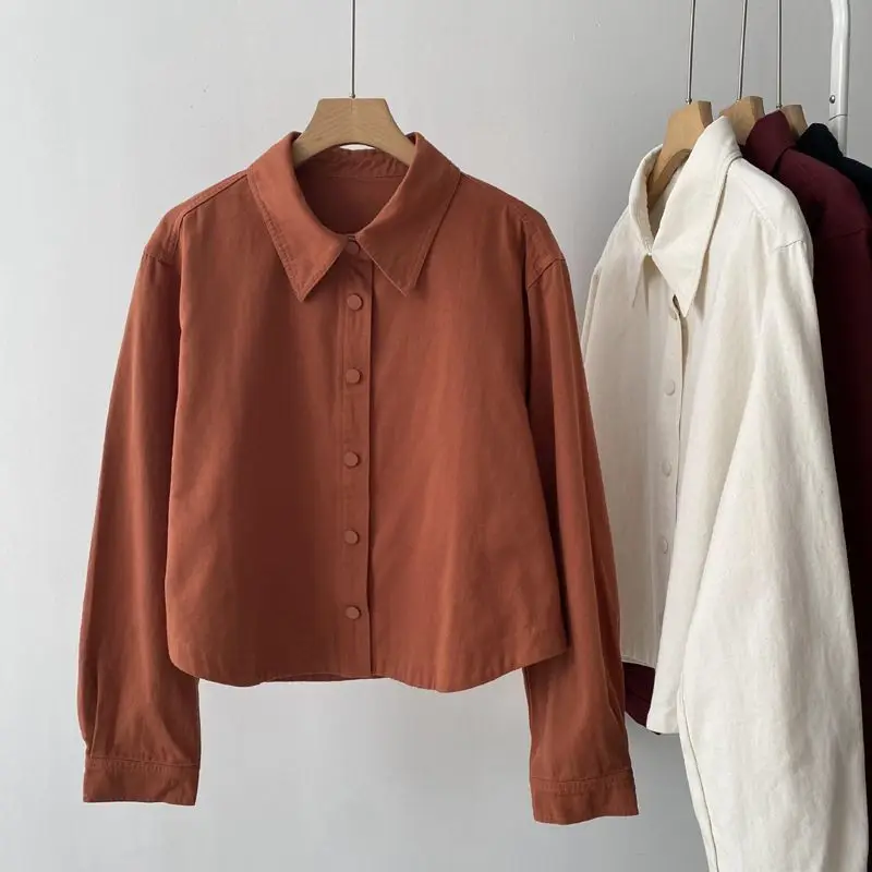 Vintage Long Sleeve Polo Neck Loose Blouse Spring Autumn New Simplicity All-match Fashion Shirt Tops Casual Korean Women Clothes