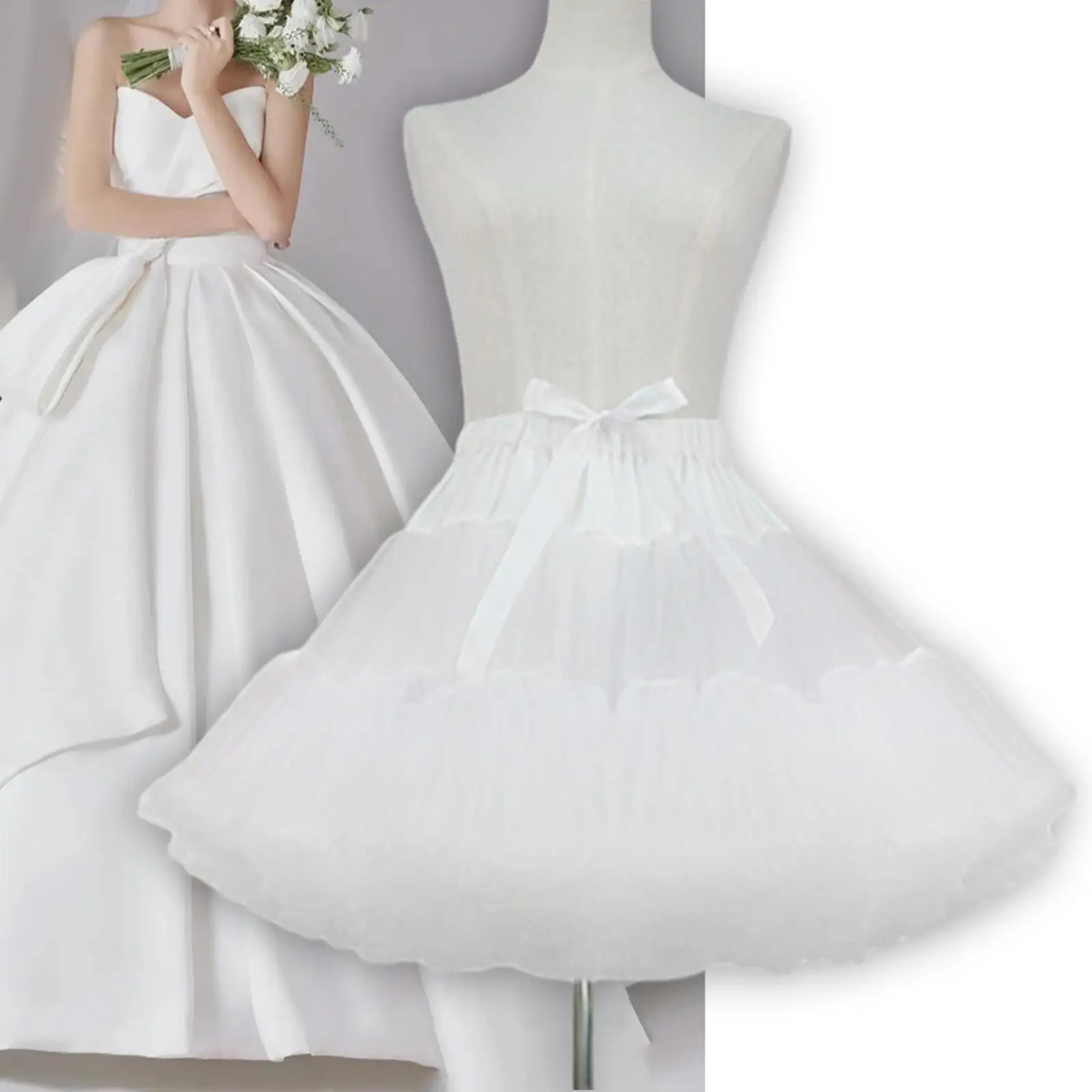 Elastic Waistband Tutu Petticoat for Women Soft Yarn Tulle Underskirt White Short Crinoline Slip Dress Ball Gown Ballet Dance