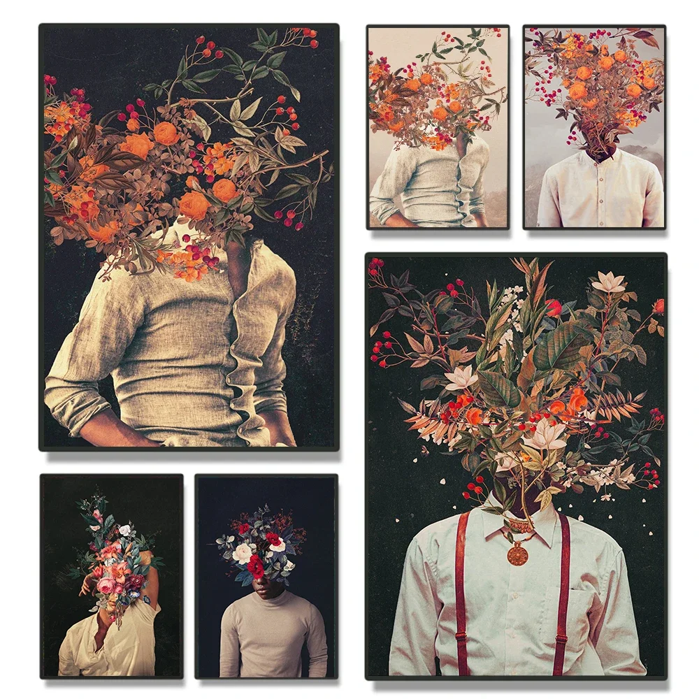 Surreal Flower Head Woman Poster Prints For Living Room Home Decor Modern Nordic Portrait Canvas Painting Wall Art Aesthetic