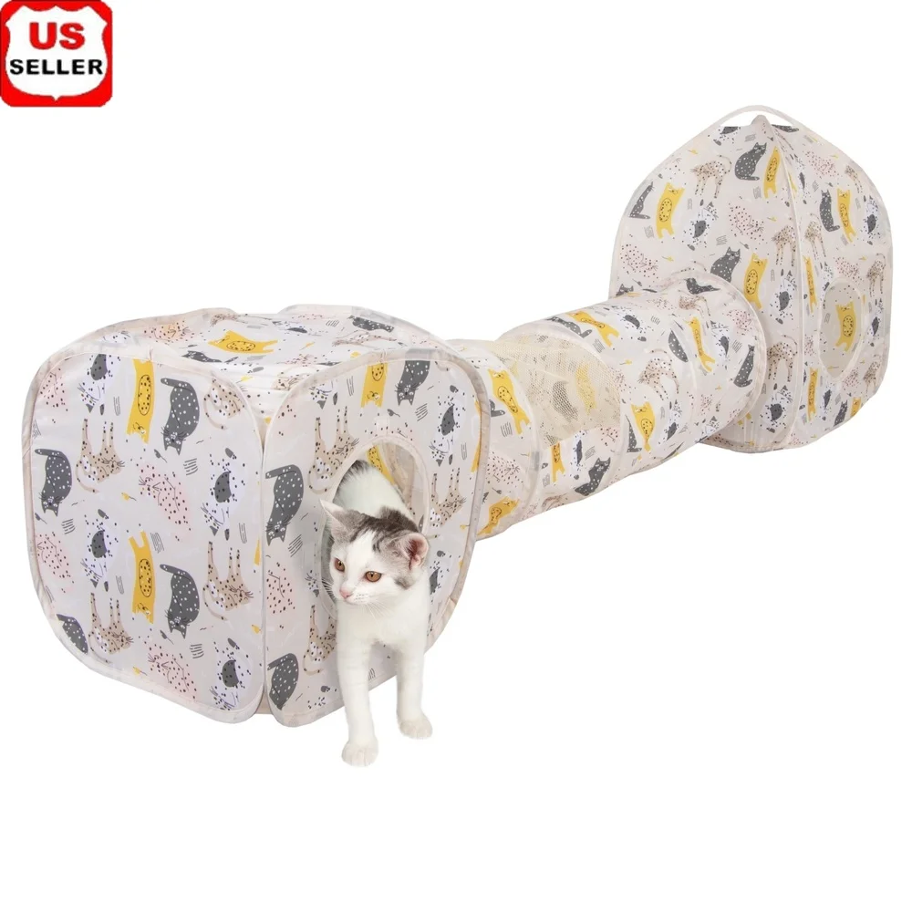 

Cat Print Play Furniture Combo House Tunnel Cube Foldable Polyester Peek-a-boo Design Interactive Activity Playtime Cats