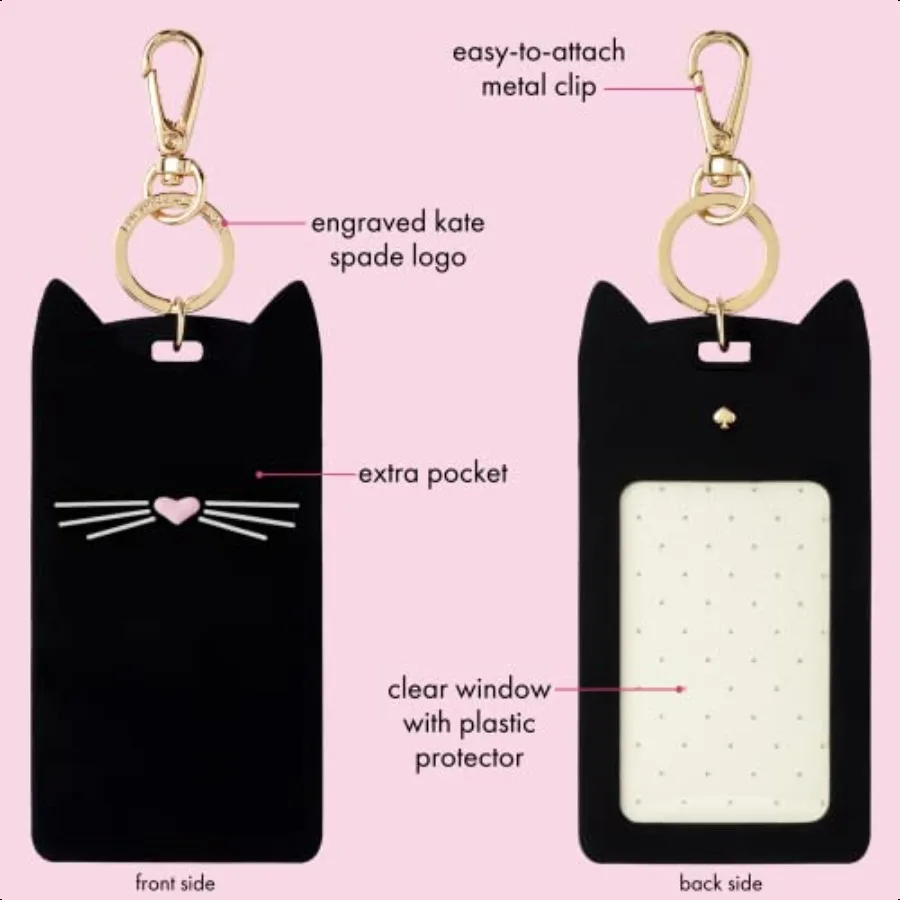 ID Badge Clip Key Chain Silicone Keychain Accory Black Cat