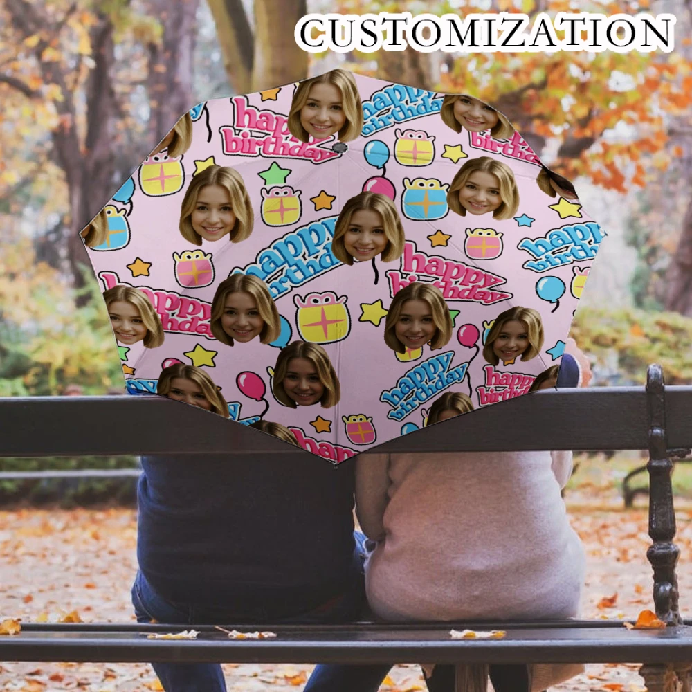 Custom Pictures Umbrella, Personalized Printed Photo Face Automatic Umbrella Portable Travel Rain Gifts for Men and Women Family