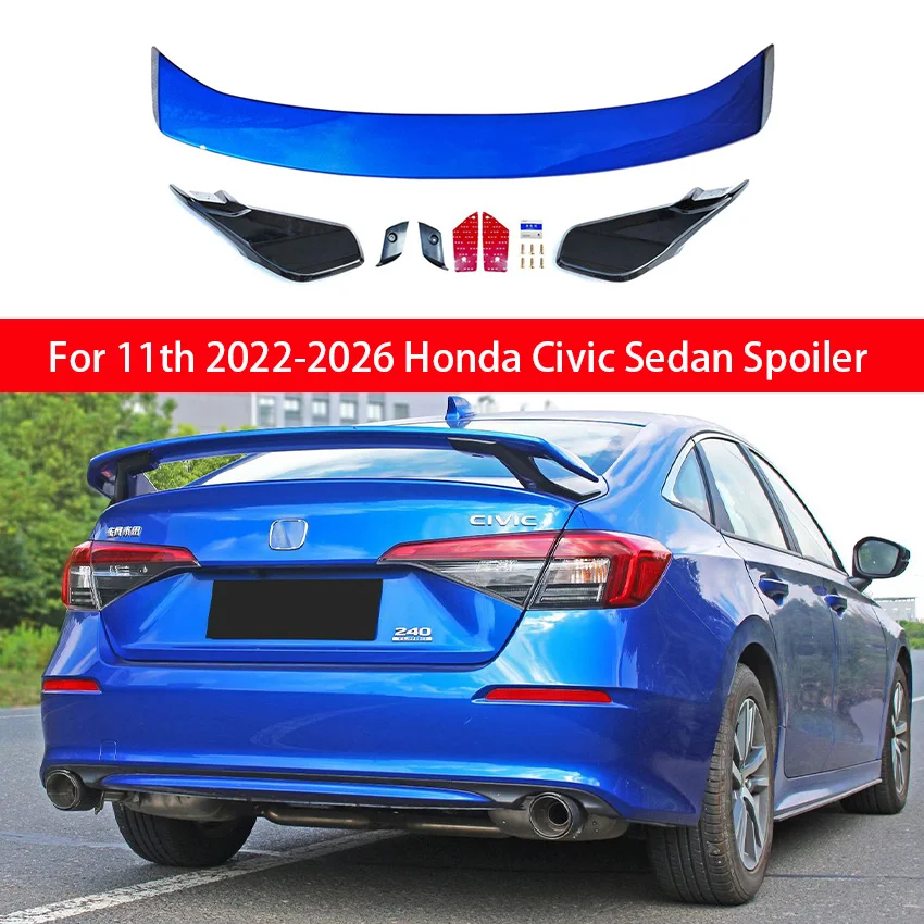 For 11th 2022 23 24 25 2026 Honda Civic Sedan Car Rear Trunk Lid Boot Car Spoiler Wings Tuning Exterior AccessoriesBody Kit