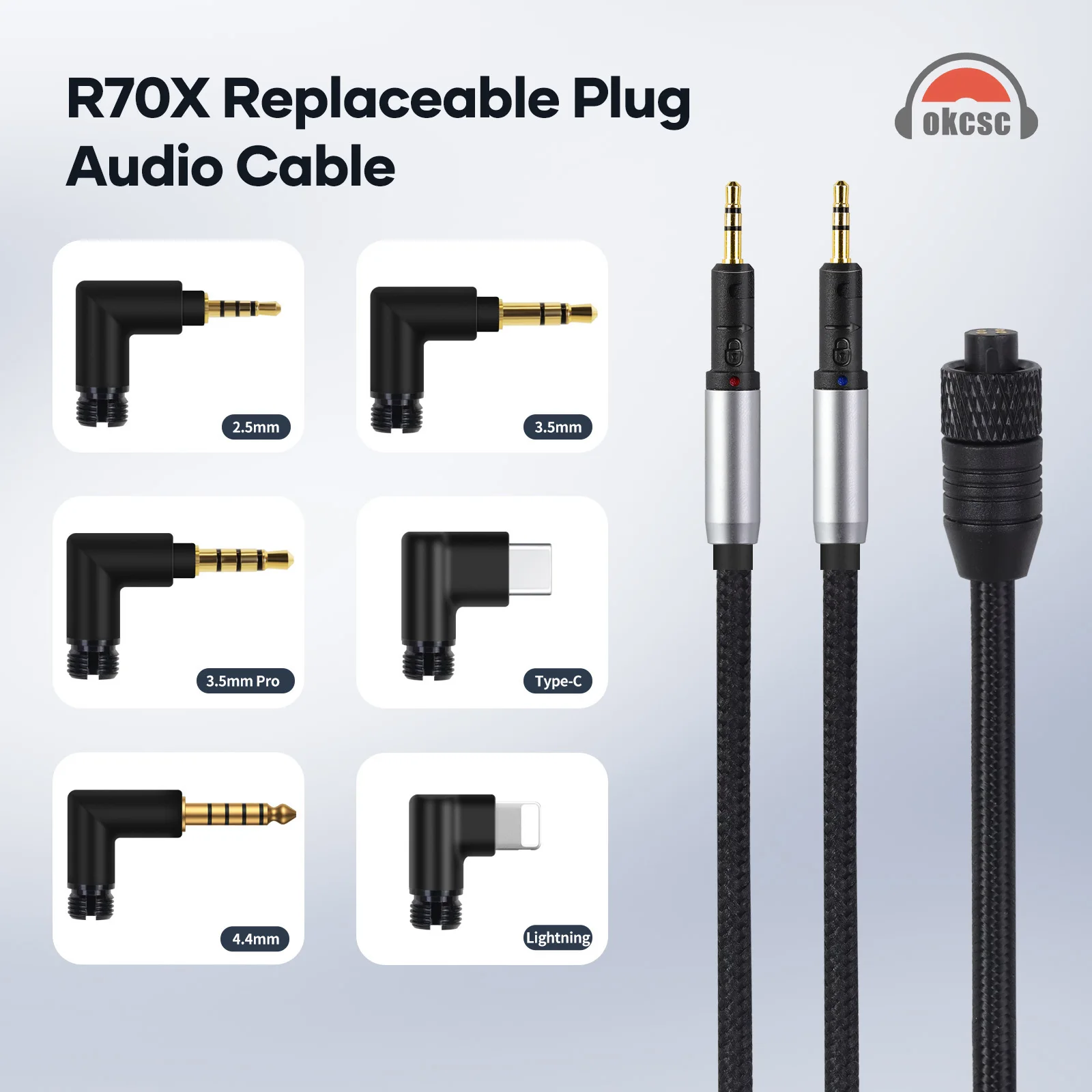 OKCSC TC4P Replaceable Plug Headphone Cable for Audio-Technica ATH R70X/R70xa 2m PVC Nylon Braide OFC HIFI Cable 5 Types Plug