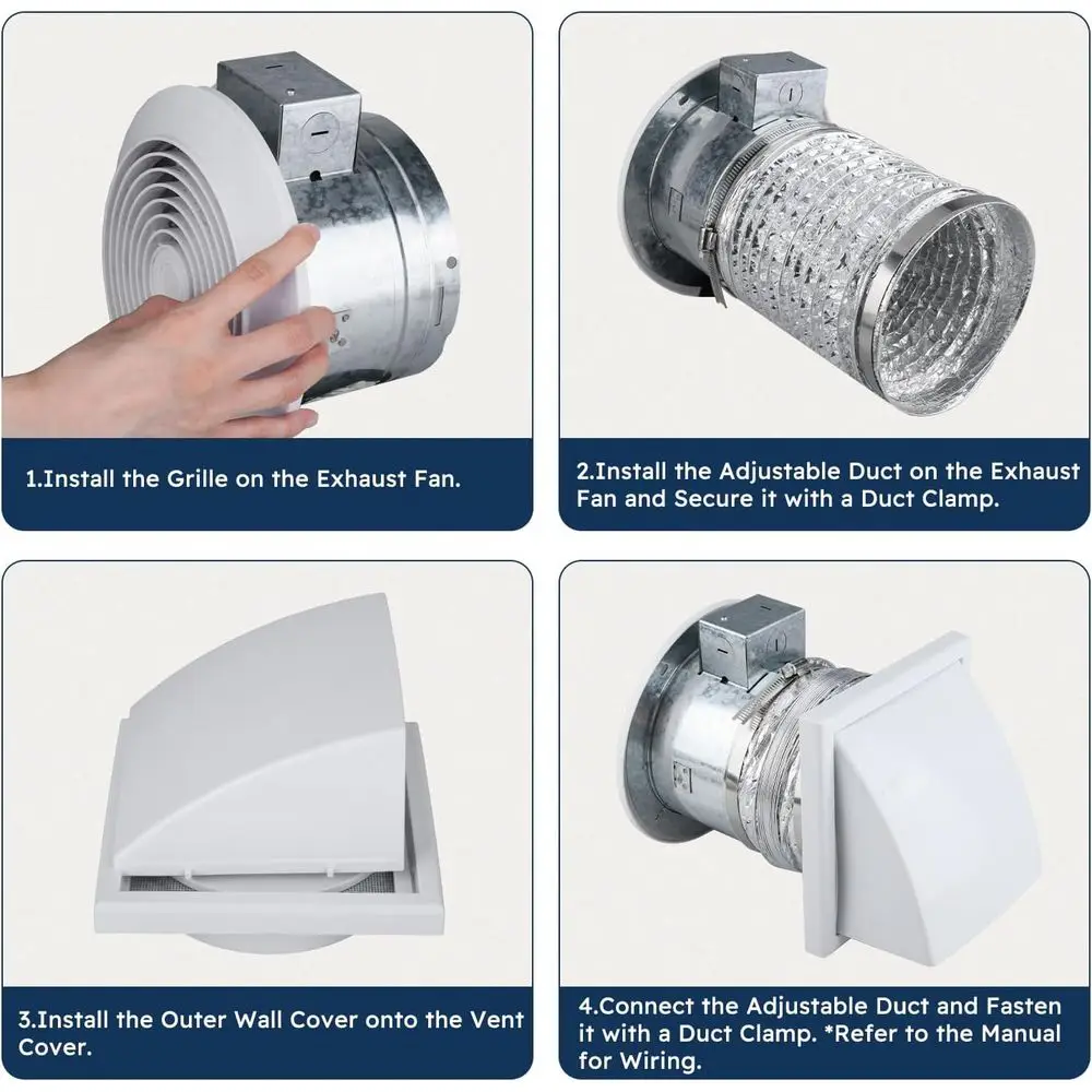 6-Inch 512M Wall Exhaust Fan, 80 CFM, 4.0 Sones, Bathroom & Kitchen Ventilation System